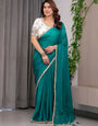 Emerald Green Fendy Satin Saree with Pearl Lace Border & Tassel Pallu | Premium Shimmer Satin Saree with Heavy Embroidered Designer Blouse | Zari Floral & Peacock Embroidery Blouse Festive Saree