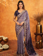Royal Lavender Purple Fendy Satin Embroidered Saree with Intricate Floral Border & Tassels | Designer Party Wear Saree with Heavy Embroidered Blouse