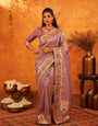 Lavender Purple Banarasi Silk Saree with Peacock Floral Embroidered Border & Zari Weaving | Premium Festive & Wedding Wear Designer Saree