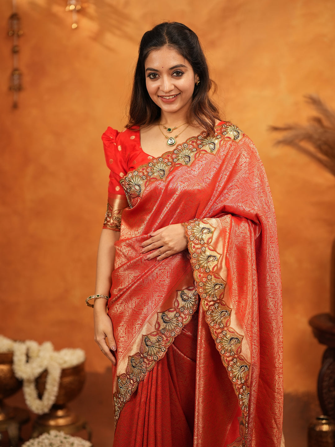 Classic Red Banarasi Silk Saree with Rich Zari Weaving & Heavy Embroidered Border | Designer Wedding Wear Saree with Blouse & Tassels