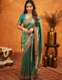 Teal Green Banarasi Silk Embroidered Saree with Royal Paisley Border & Zari Weaving | Heavy Embroidered Blouse with Tassels | Wedding & Festive Wear Saree
