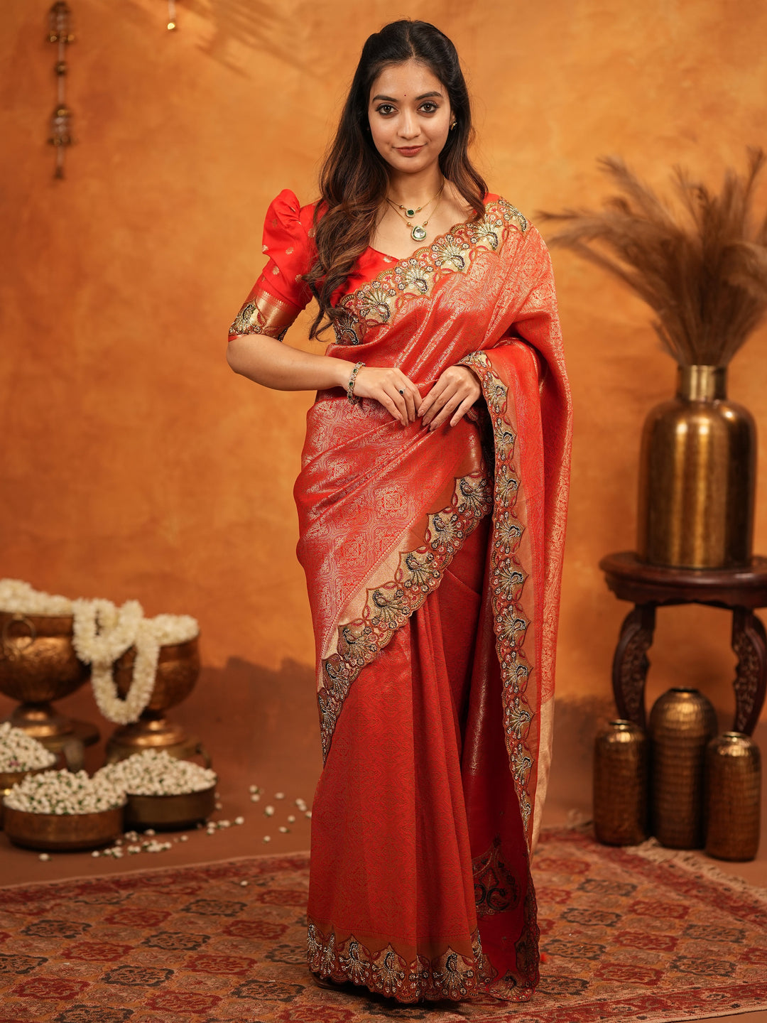 Classic Red Banarasi Silk Saree with Rich Zari Weaving & Heavy Embroidered Border | Designer Wedding Wear Saree with Blouse & Tassels