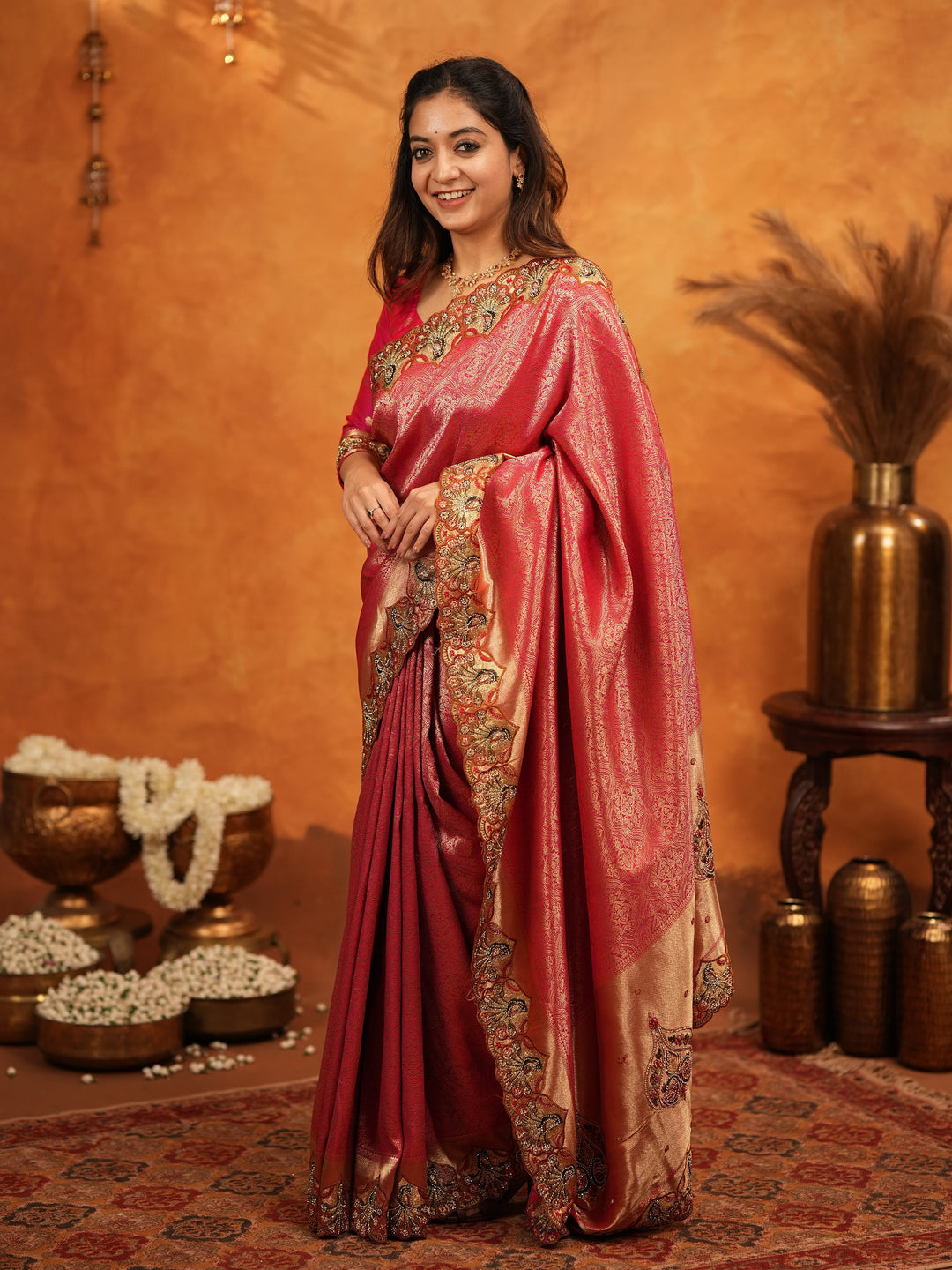 Rani Pink Banarasi Silk Saree with Rich Zari Weaving & Heavy Embroidered Border | Designer Wedding Wear Saree with Embroidered Blouse & Tassels