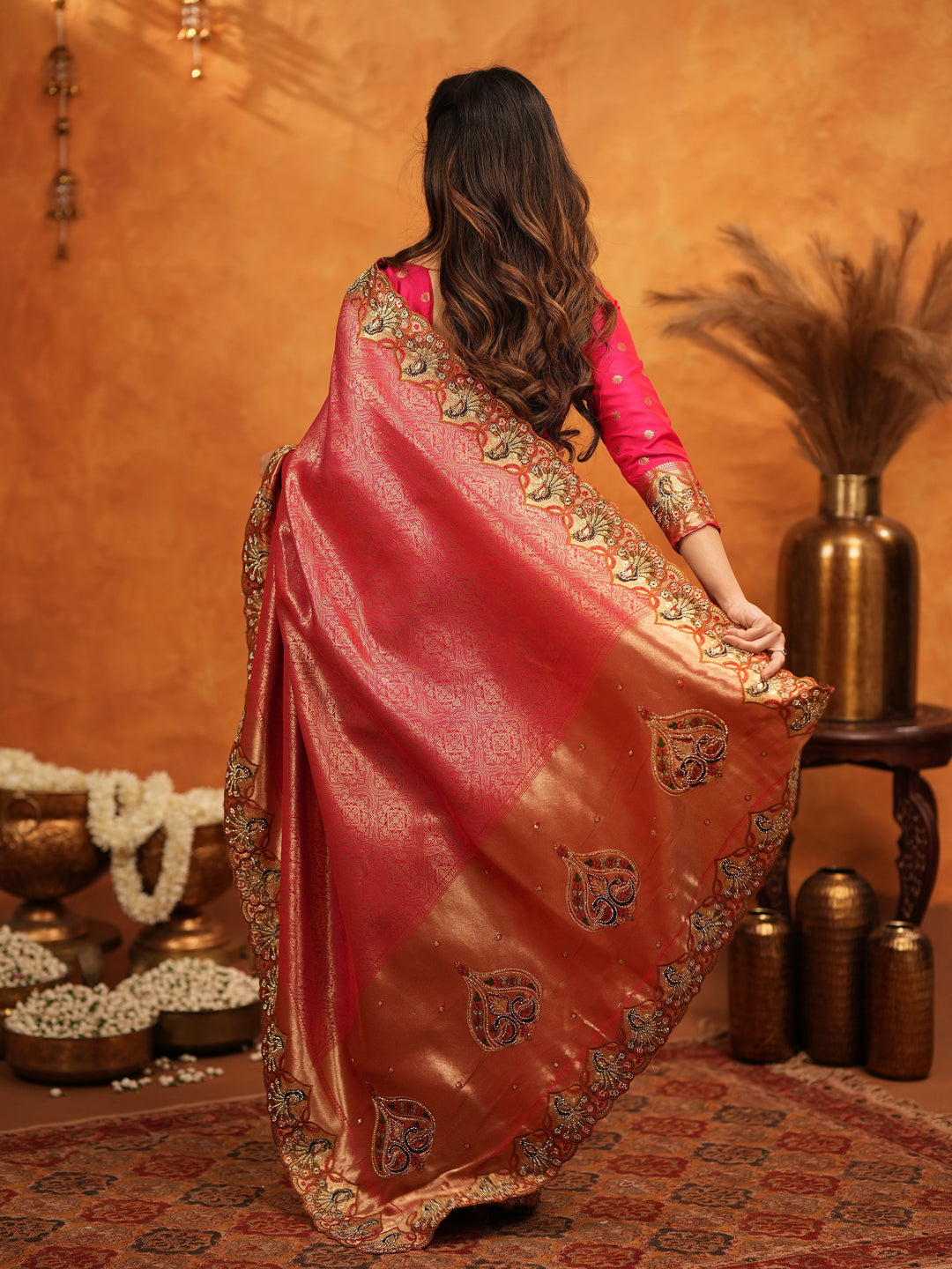 Rani Pink Banarasi Silk Saree with Rich Zari Weaving & Heavy Embroidered Border | Designer Wedding Wear Saree with Embroidered Blouse & Tassels