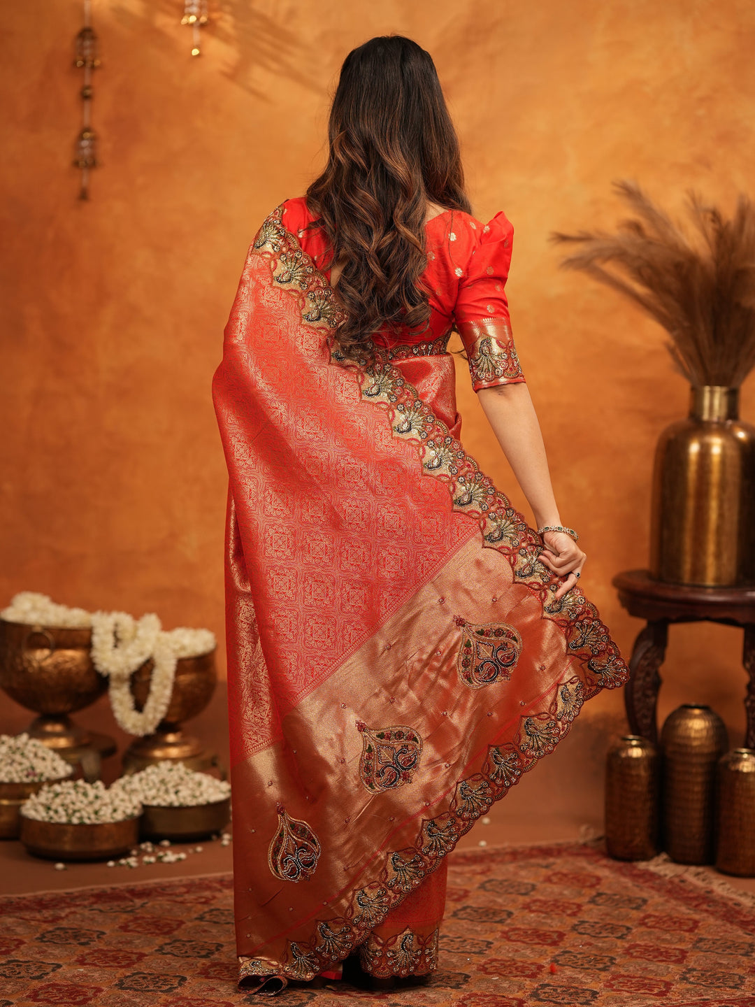 Classic Red Banarasi Silk Saree with Rich Zari Weaving & Heavy Embroidered Border | Designer Wedding Wear Saree with Blouse & Tassels