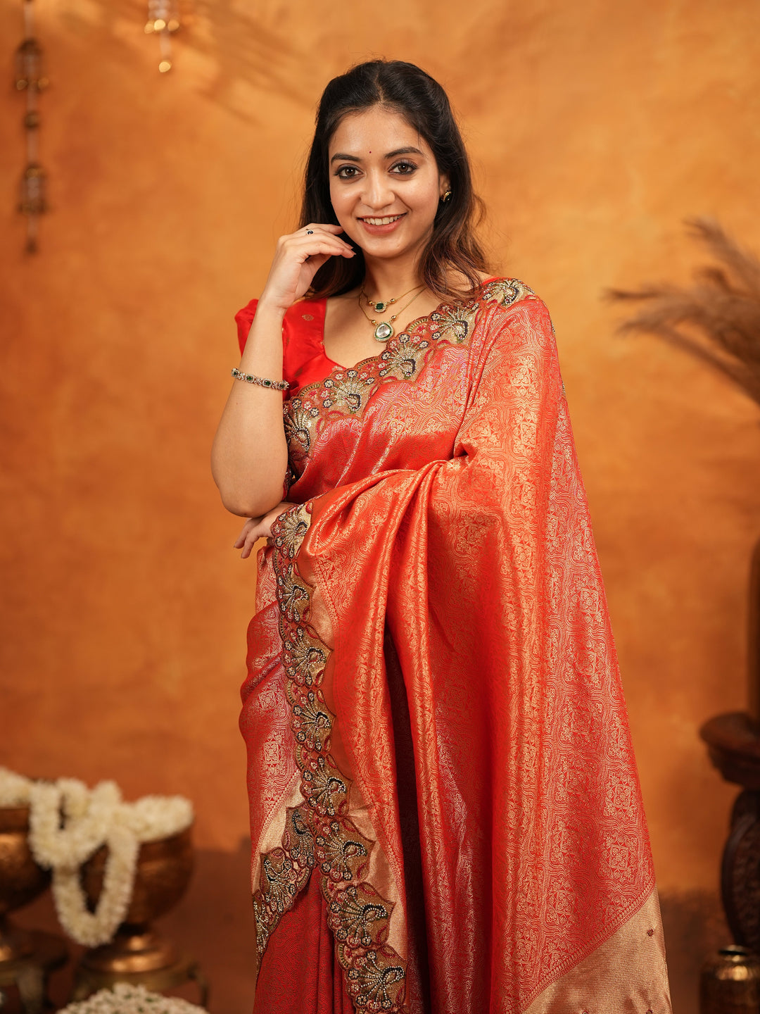 Classic Red Banarasi Silk Saree with Rich Zari Weaving & Heavy Embroidered Border | Designer Wedding Wear Saree with Blouse & Tassels