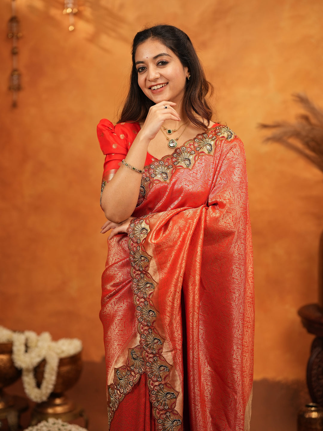 Classic Red Banarasi Silk Saree with Rich Zari Weaving & Heavy Embroidered Border | Designer Wedding Wear Saree with Blouse & Tassels