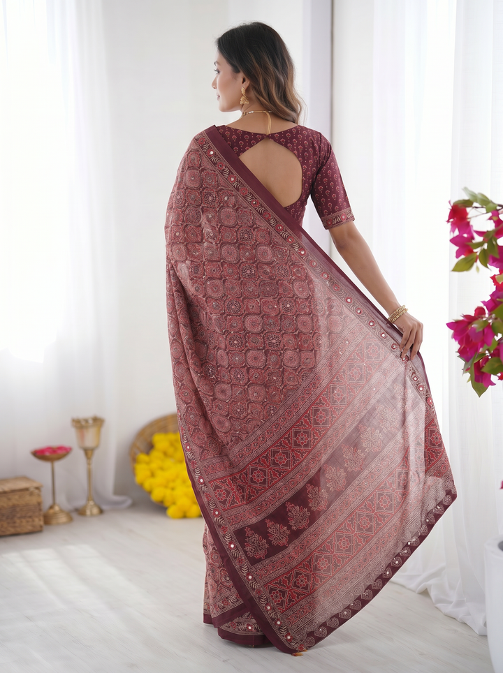 Dusty Mauve Modal Silk Saree with Intricate Heritage Geometric Prints, Traditional Designer Border &amp; Rich Artistic Pallu