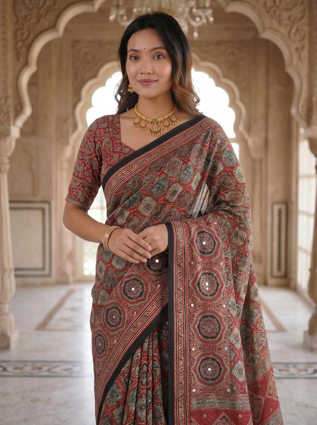 Vintage Rose Pure Modal Silk Saree with Intricate Heritage Mandala Print &amp; Designer Ethnic Pallu