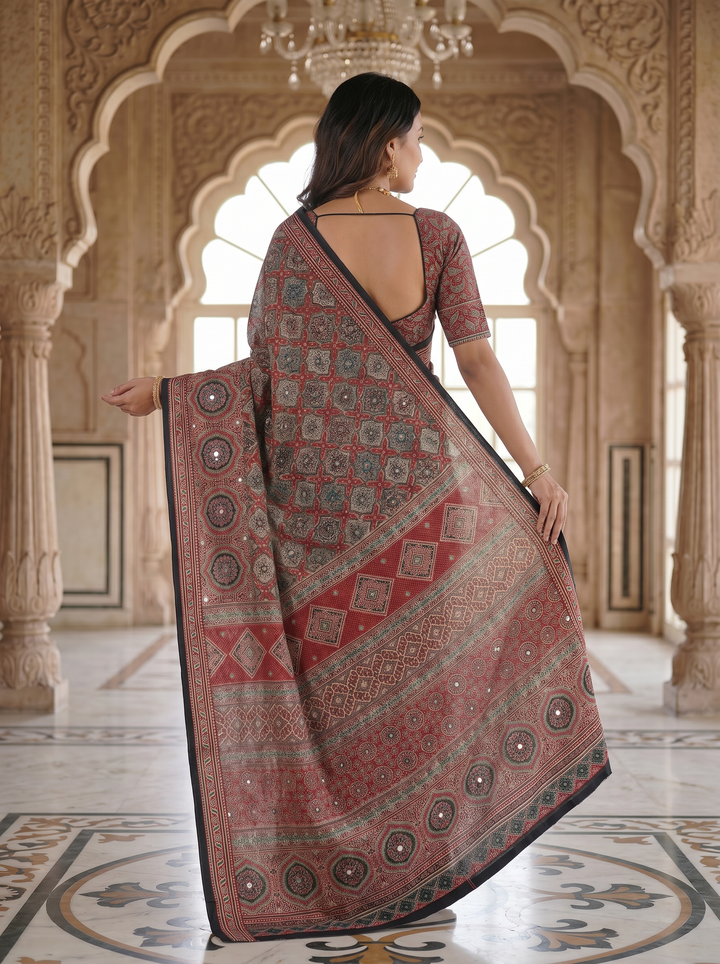 Vintage Rose Pure Modal Silk Saree with Intricate Heritage Mandala Print &amp; Designer Ethnic Pallu