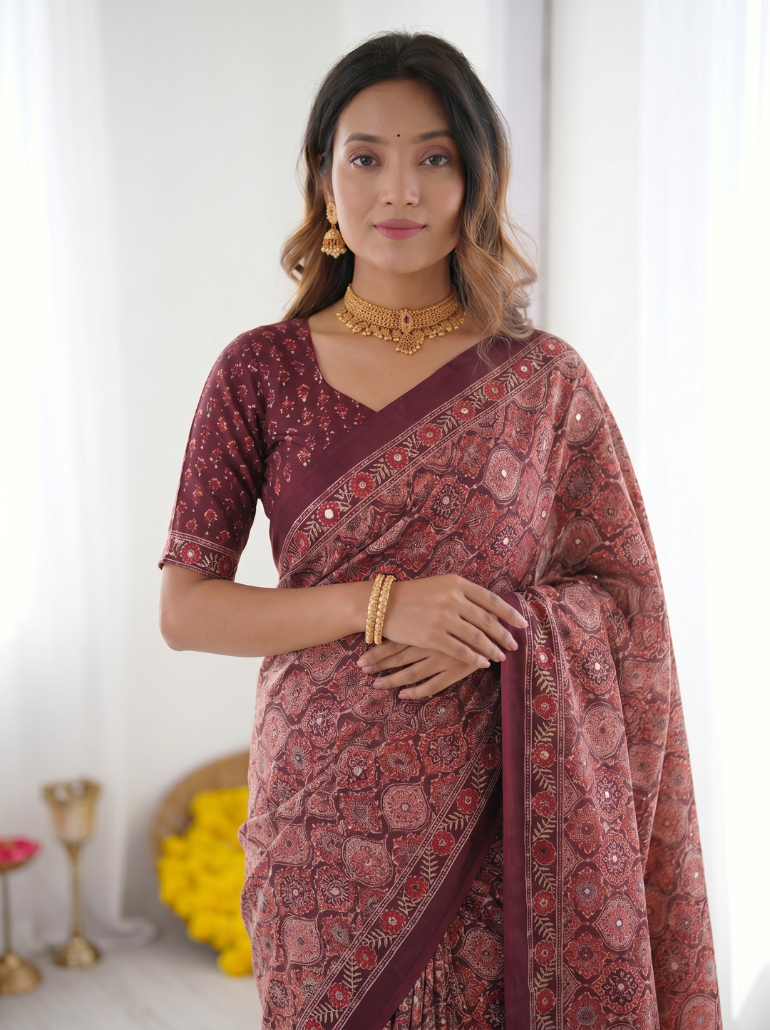 Dusty Mauve Modal Silk Saree with Intricate Heritage Geometric Prints, Traditional Designer Border &amp; Rich Artistic Pallu
