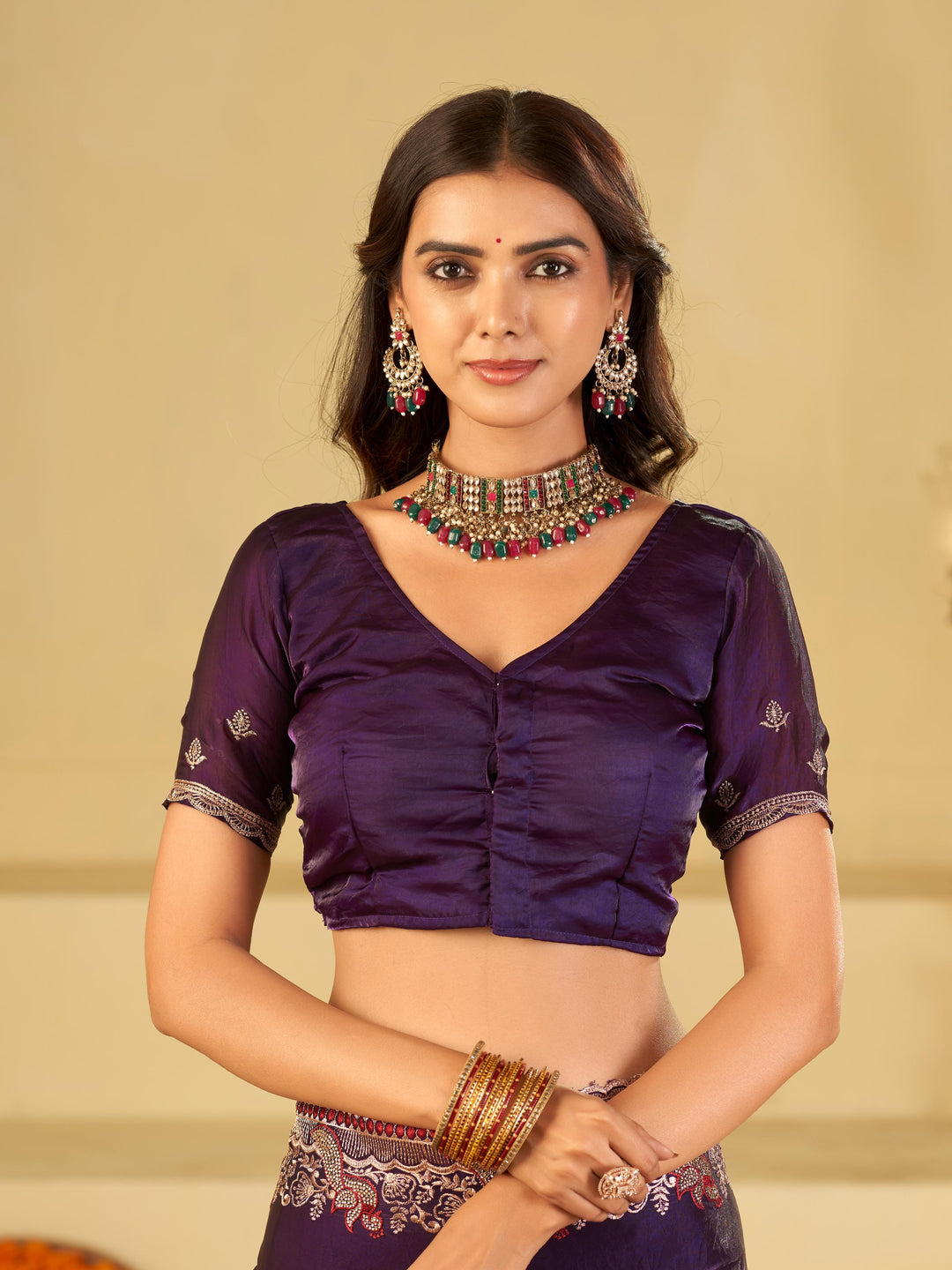 Royal Purple Designer Fendy Satin Saree with Heavy Embroidered Border | Premium Festive Party Wear Saree with Intricate Embroidery & Matching Blouse