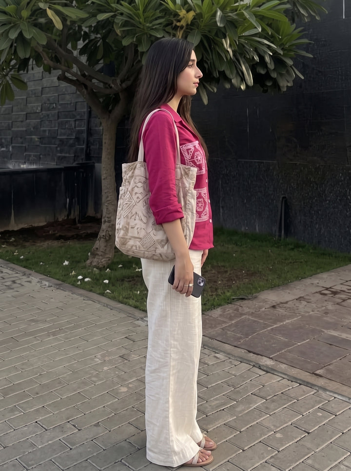 Magenta Pink Embroidered Cotton Shirt for Women
