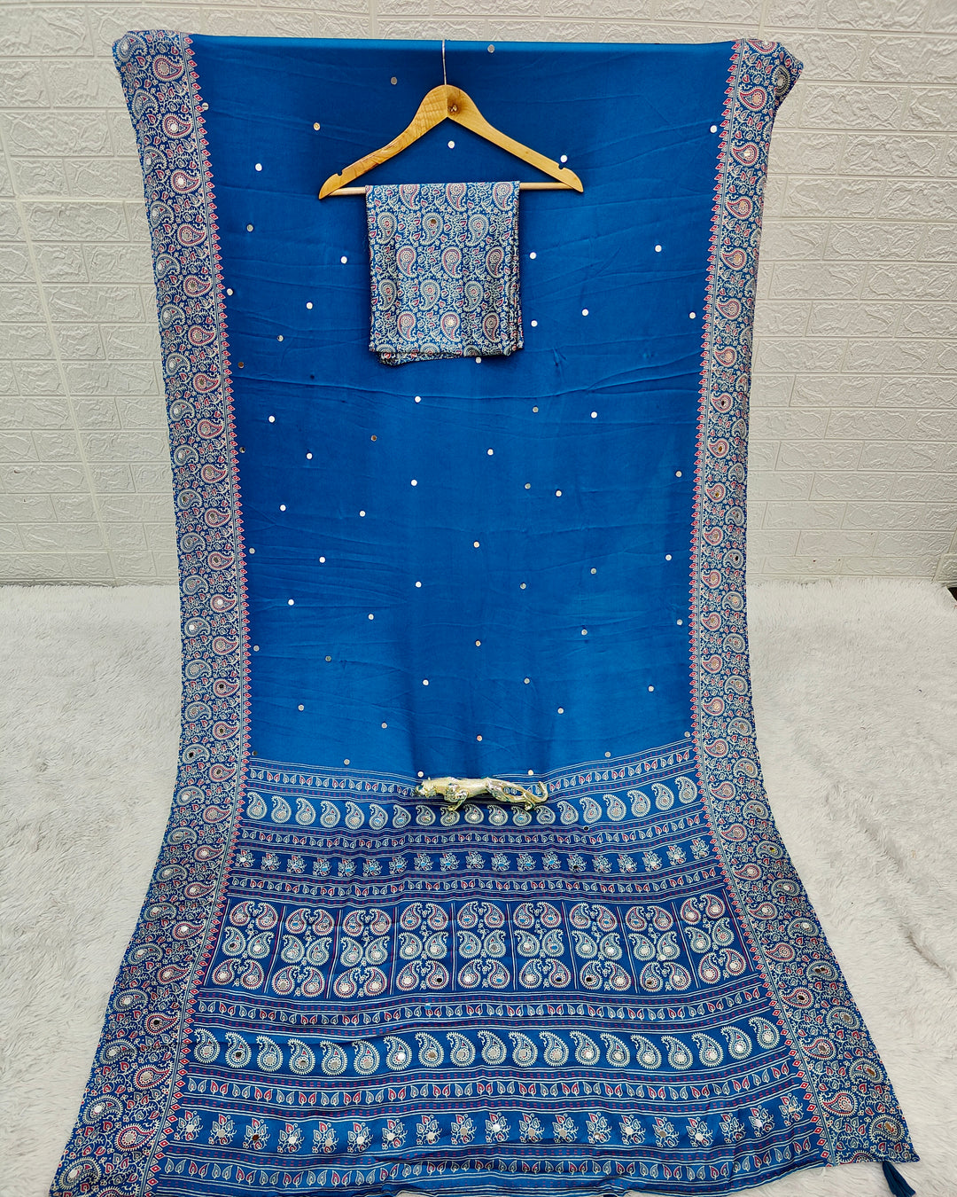 Royal Blue Satin Silk Saree with Kashmiri Paisley Print Pallu &amp; Designer Border | Premium Festive Wear Saree