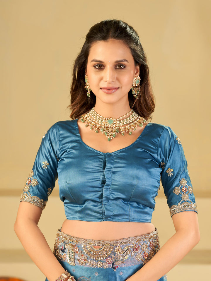 Sky Blue Banarasi Silk Saree with Heavy Embroidered Border & Rich Zari Woven Pallu | Designer Wedding Festive Saree