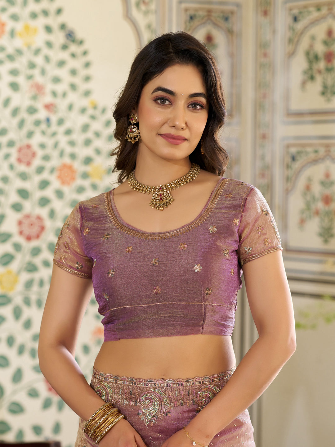 Blush Pink Fendy Satin Embroidered Saree with Paisley Motifs & Zari Border | Designer Festive Saree with Tassels & Heavy Embroidered Blouse