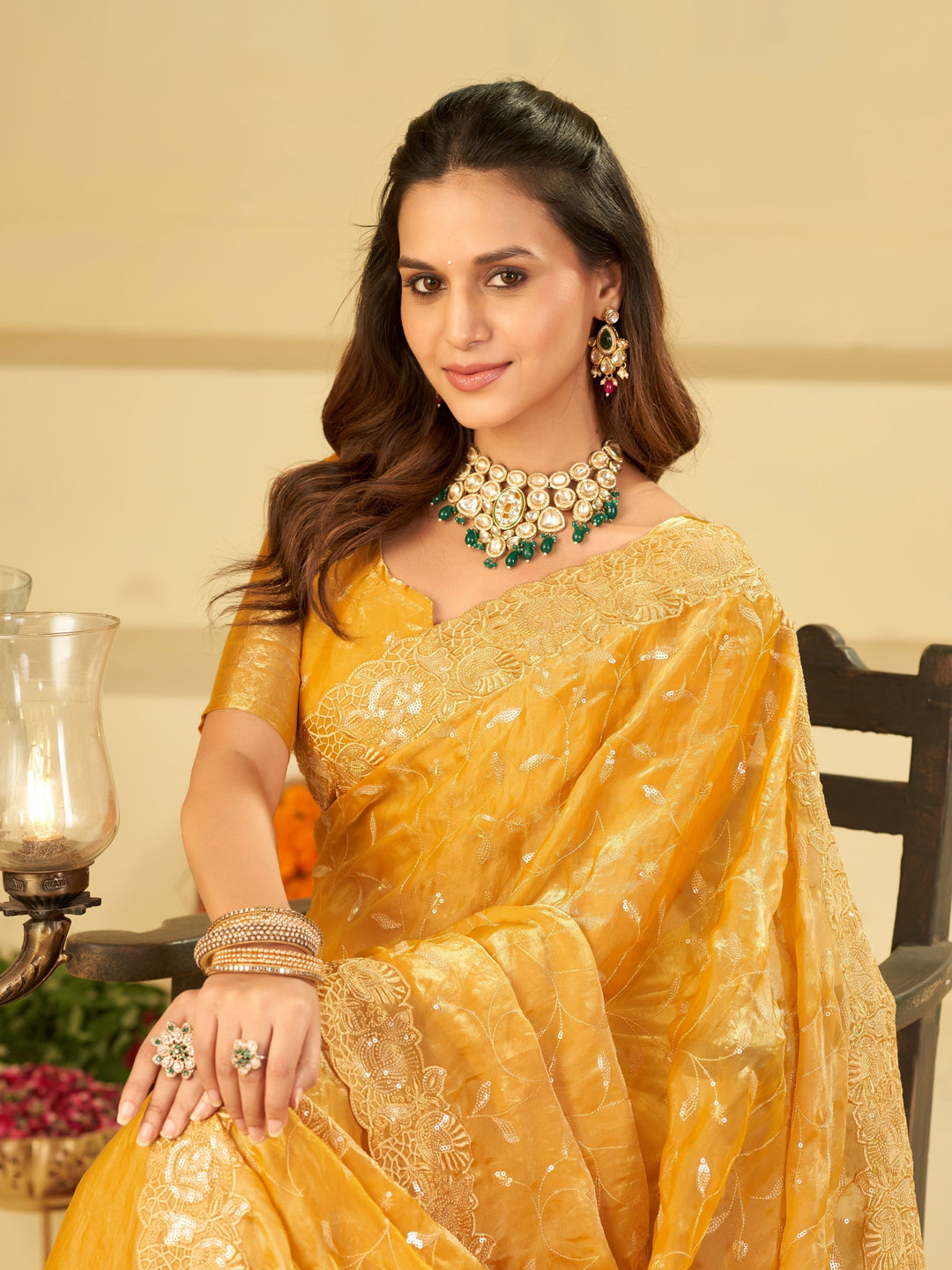 Mustard Yellow Designer Fendy Satin Saree with Heavy Embroidered Border | Premium Festive Party Wear Saree with Blouse