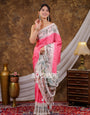 Vantara Hot Pink Satin Chiffon Printed Saree with Botanical Nature Print, Designer Tassel Pallu & Matching Blouse Piece