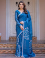 Teal Blue Mandala Printed Satin Georgette Saree with Matching Blouse – Contemporary Party & Festive Wear
